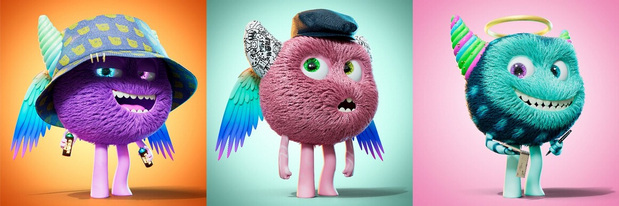 可爱怪物卡通插图角色C4D渲染