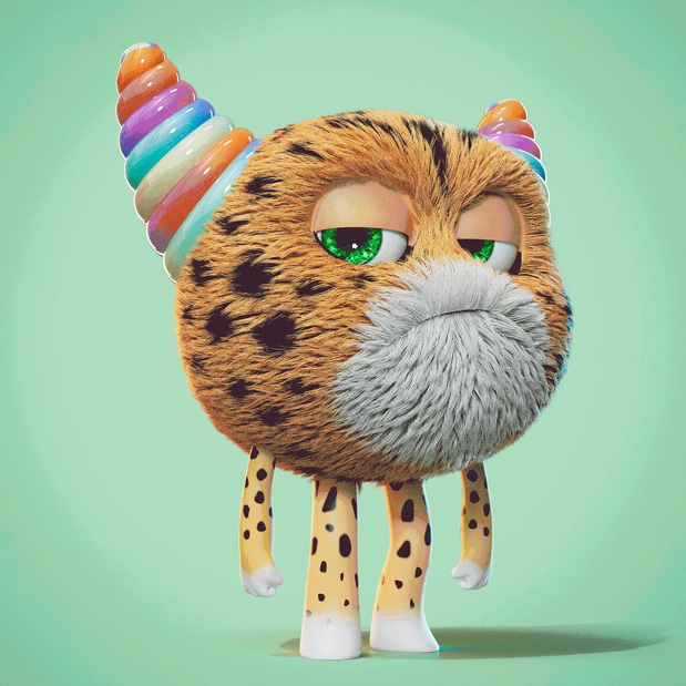 可爱怪物卡通插图角色C4D渲染