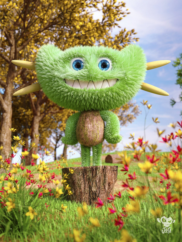 可爱怪物卡通插图角色C4D渲染