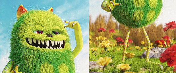 可爱怪物卡通插图角色C4D渲染