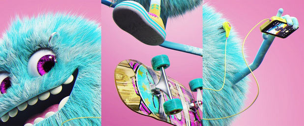 可爱怪物卡通插图角色C4D渲染