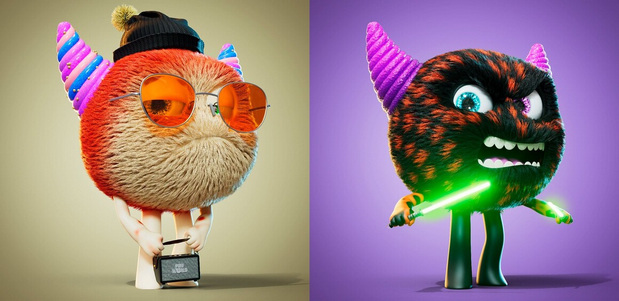 可爱怪物卡通插图角色C4D渲染