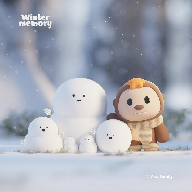 3D吉祥物：YooFamily冬季记忆主题插图