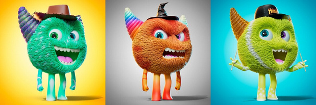 3D吉祥物：可爱怪物卡通插图角色C4D渲染