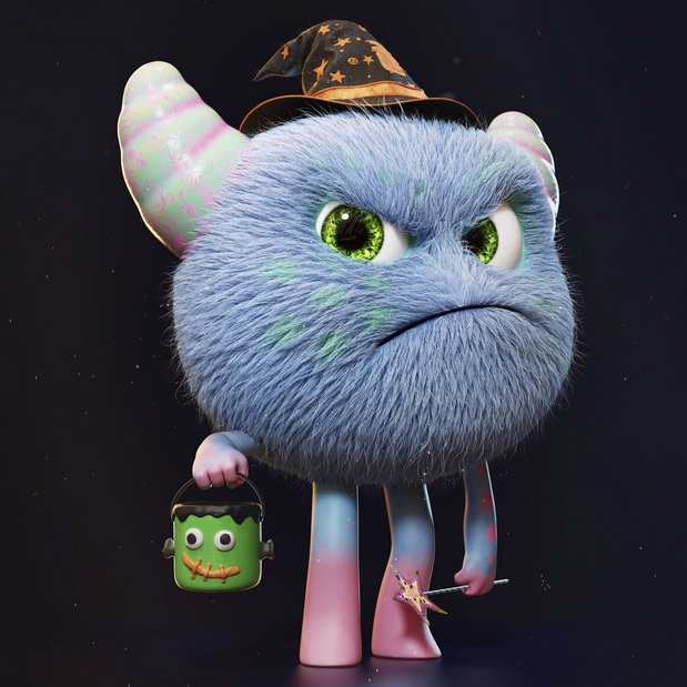 3D吉祥物：可爱怪物卡通插图角色C4D渲染