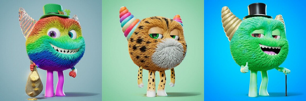 3D吉祥物：可爱怪物卡通插图角色C4D渲染