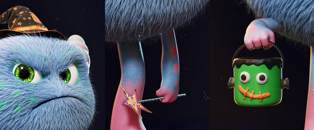 3D吉祥物：可爱怪物卡通插图角色C4D渲染