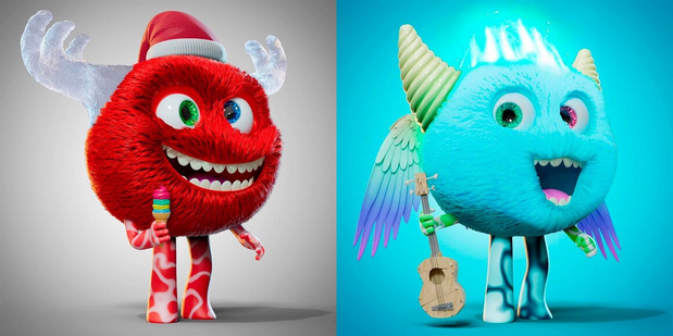 3D吉祥物：可爱怪物卡通插图角色C4D渲染