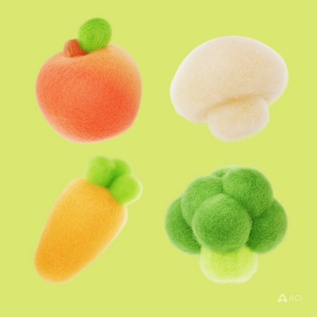 3D吉祥物：毛绒绒可爱食物材料模型