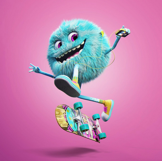 3D吉祥物：可爱怪物卡通插图角色C4D渲染